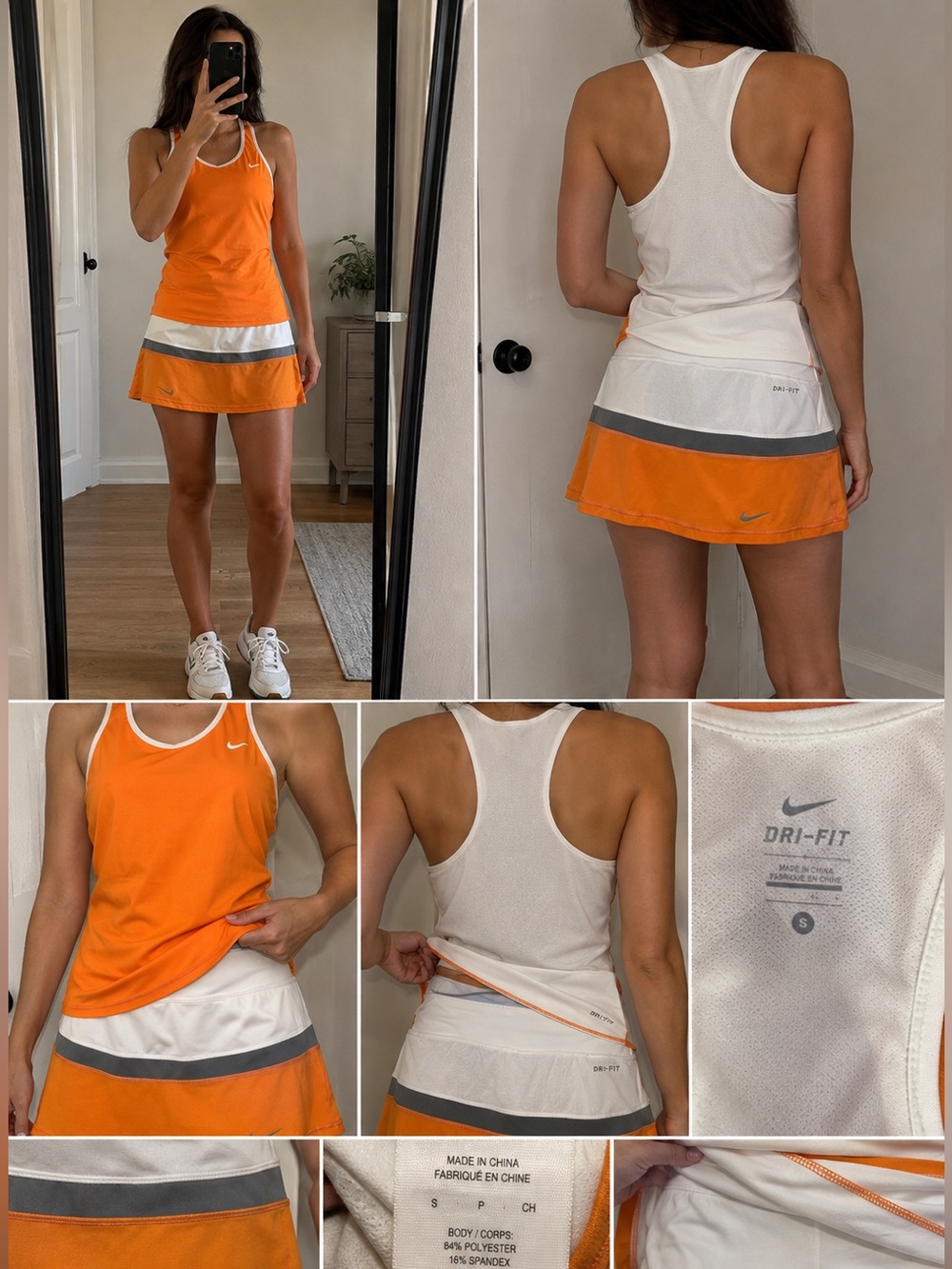 Nike Dri-FIT Orange White Tennis Tank & Skort 2 Piece Set NWOT